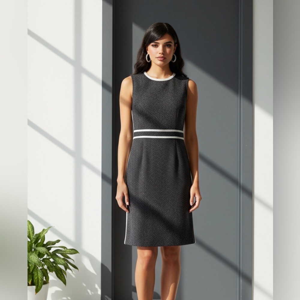 Elegant Black and White Sleeveless Dress Size L
